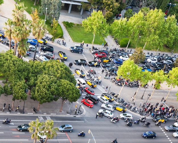 Traffic jam on Avinguda Diagonal in Barcelona city