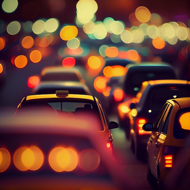 Traffic jam blurred bokeh background AI generated image