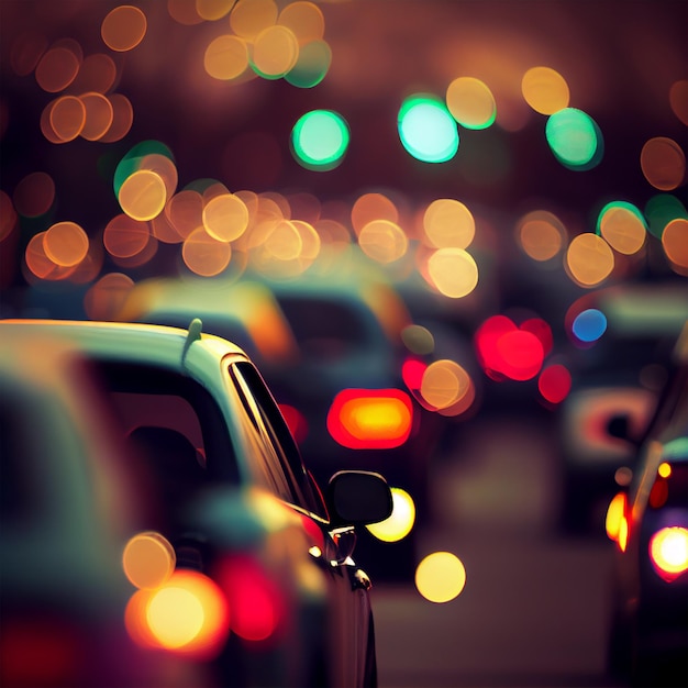 Traffic jam blurred bokeh background AI generated image