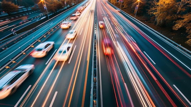 Traffic jam on highway at rush hour with many cars stuck during night