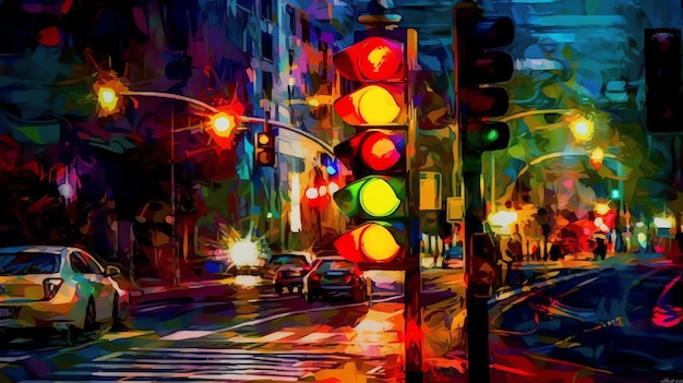 Traffic Light abstract art style color digital art illustration