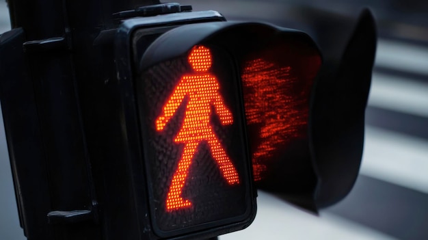 Photo a traffic light changing to red as a pedestrian starts to cross the street