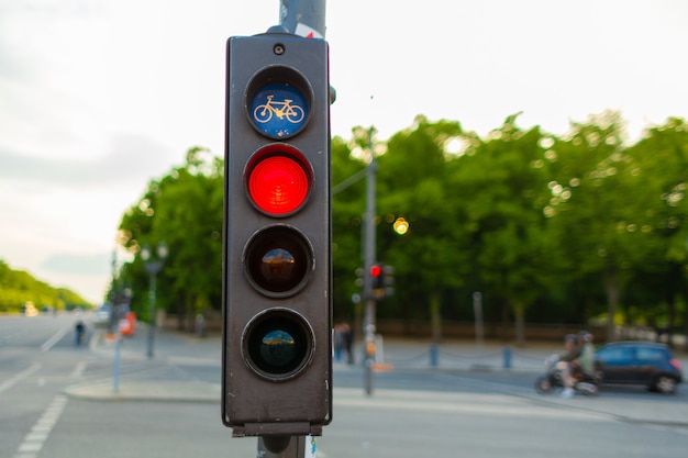 A traffic light for cyclists prohibits movement.