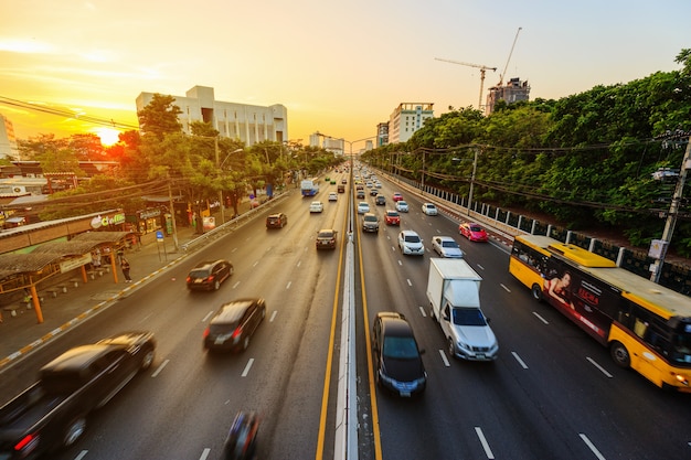 traffic on Ngamwongwan Road at Kasetsart University in bangkok, Thailand