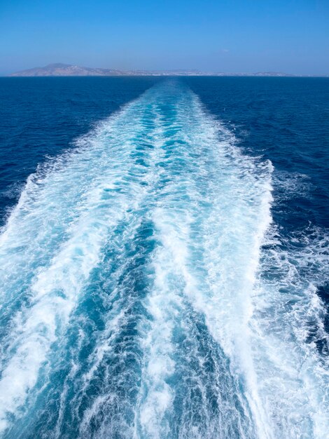 The trail from ferry in Aegean Sea in Greece