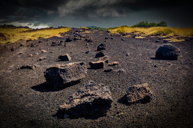 Trail on Mount Etna in Sicily. Italy.