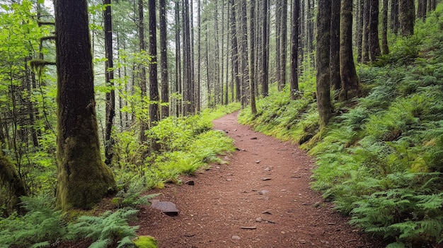 Photo a trail through a forest with a trail in the middle