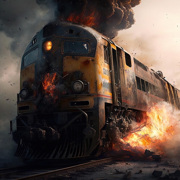 Train accident and burning on the track image generative AI