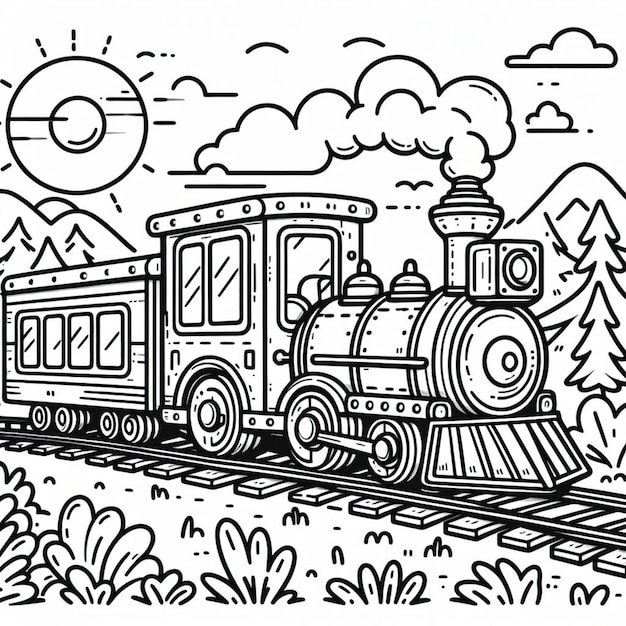 Train coloring page for children ai generated