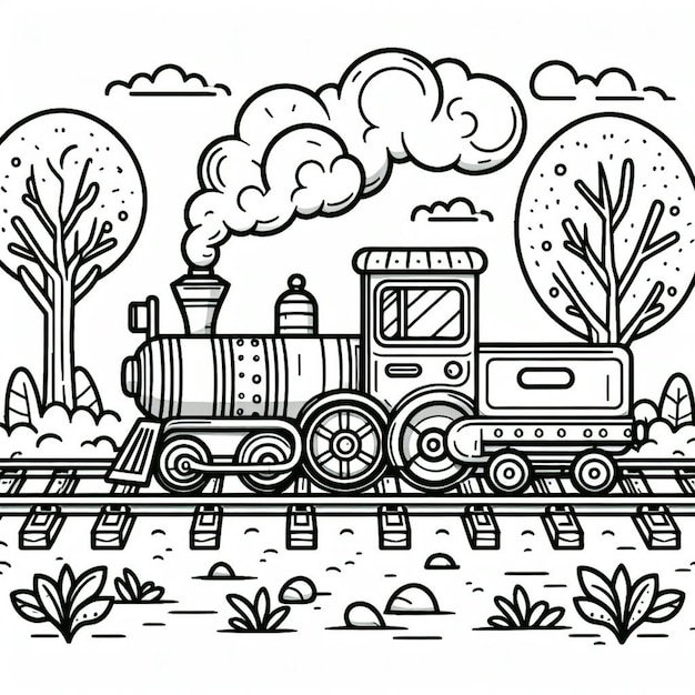 Train coloring page for kids ai generated