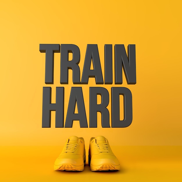 Photo train hard motivational workout fitness phrase 3d rendering