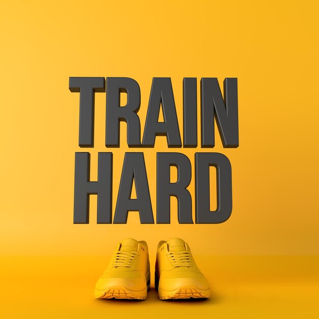 Photo train hard motivational workout fitness phrase 3d rendering