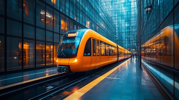 Photo a train is coming into a station with the word  metro  on the side