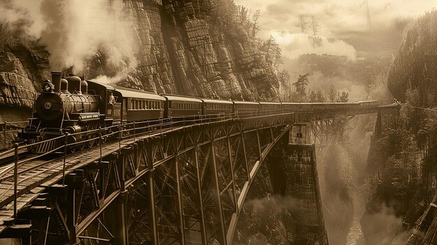 Photo a train is going over a bridge that says quot the word quot on it