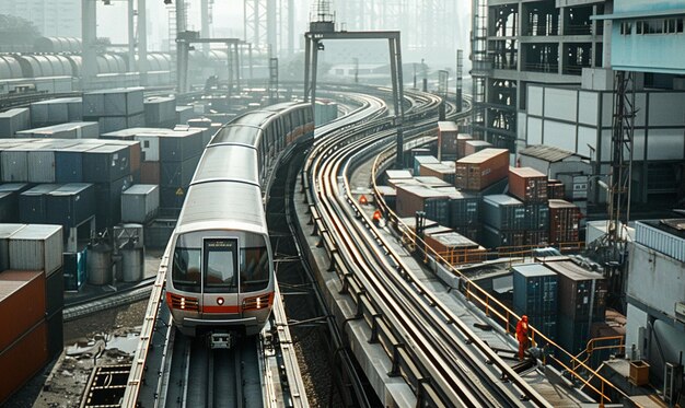 Photo a train is going down the tracks and the train is going by