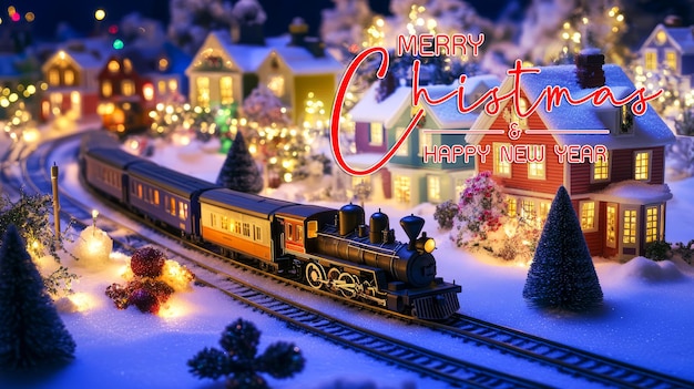 Photo a train is going through a christmas display with a sign that says merry christmas