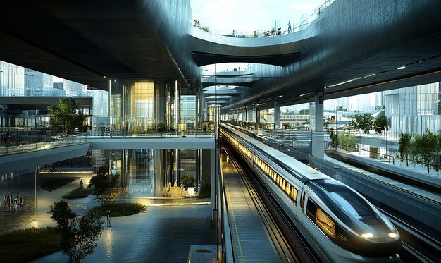 a train is going through a tunnel that has a train on it