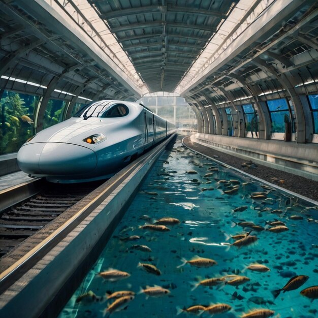 a train is going through a tunnel with a train passing by