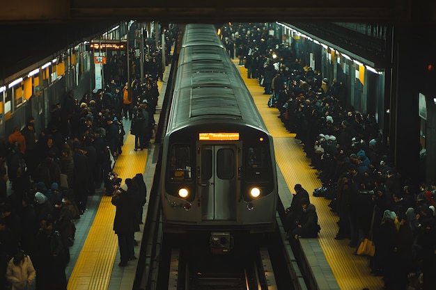 a train is pulling into a station with people on the platform