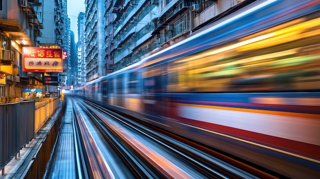 Photo train in motion blurry light trails