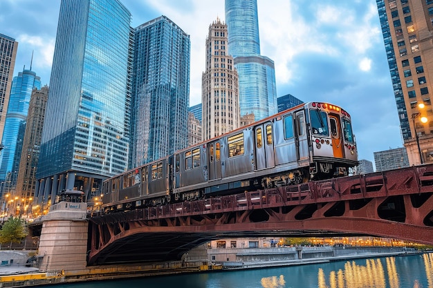 Photo train passing over bridge in chicago