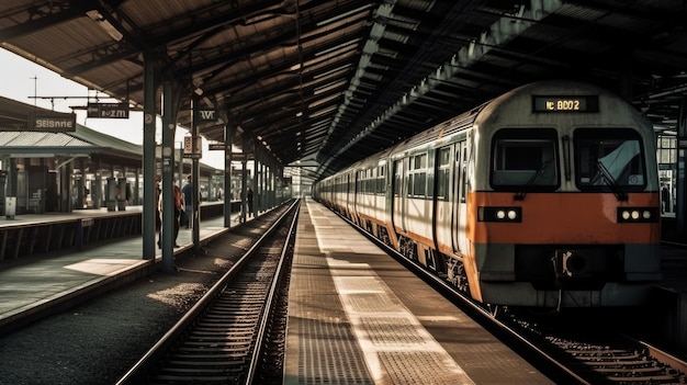 A train passing through a railway station AI generated