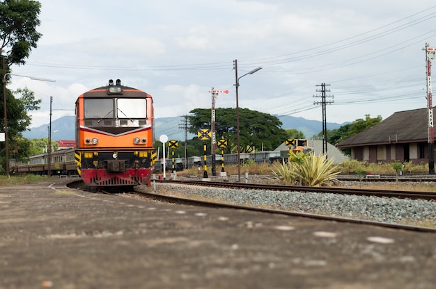 train on the railroad railway and slow train.