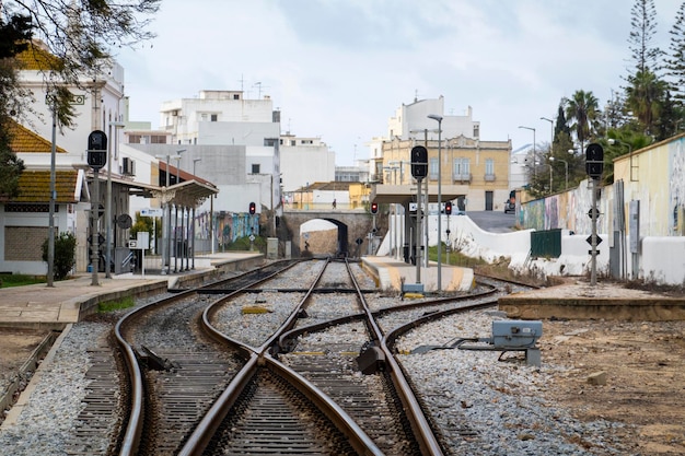 Train station tracks in Olhao city