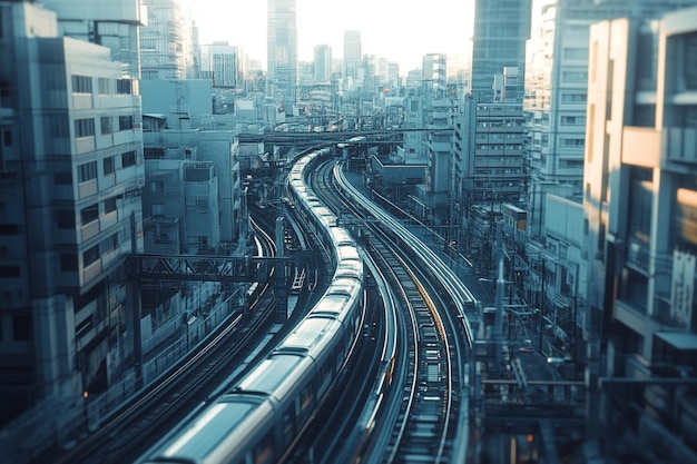 a train that is going through a city