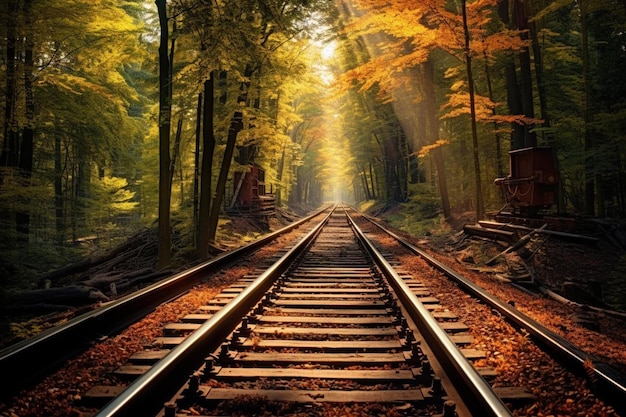 a train track in the middle of a forest