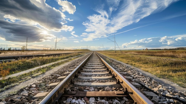 Train Track Running Through Field