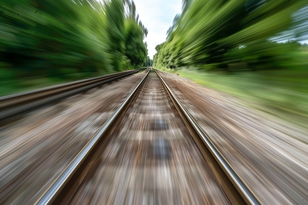 Photo a train track with a blur of blurry background