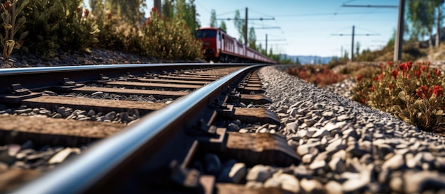 The train tracks along the edge of town are visible as the fast train passes by