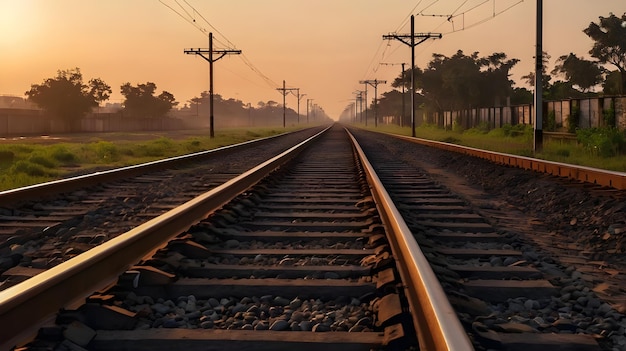 Train Tracks Leading to a Sunrise View