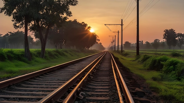 Train Tracks Leading to a Sunrise View