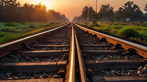 Train Tracks Leading to a Sunrise View