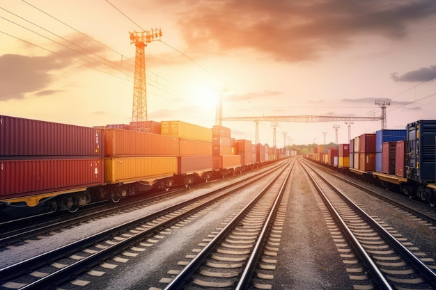 Train tracks with containers on the horizon