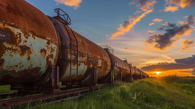 Train Traveling Along Train Tracks Near Lush Green Field