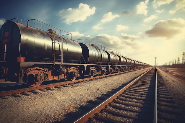 a train traveling down train tracks under a cloudy sky