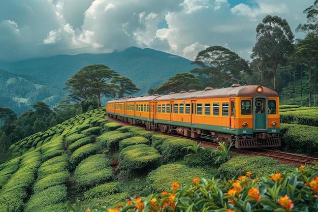 Train Traveling Through Lush Green Countryside