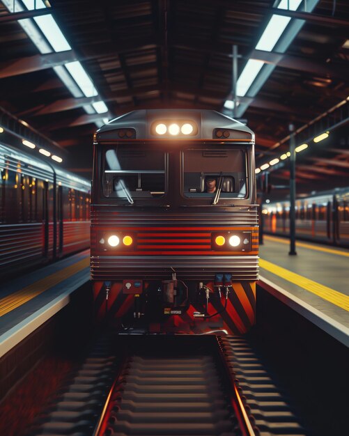 Train Traveling Through Train Station Next to Loading Platform