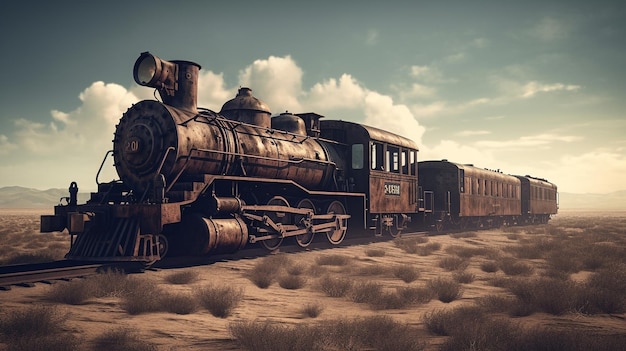 Train on wasteland