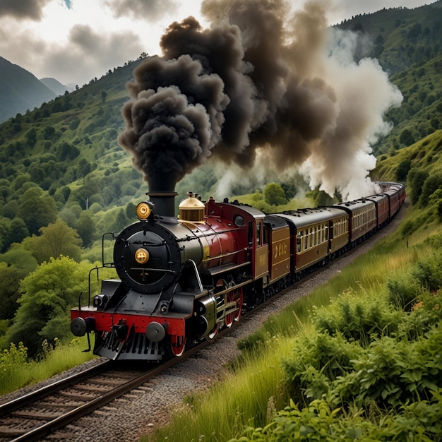 Photo a train with the number 3 on the front is going down the tracks