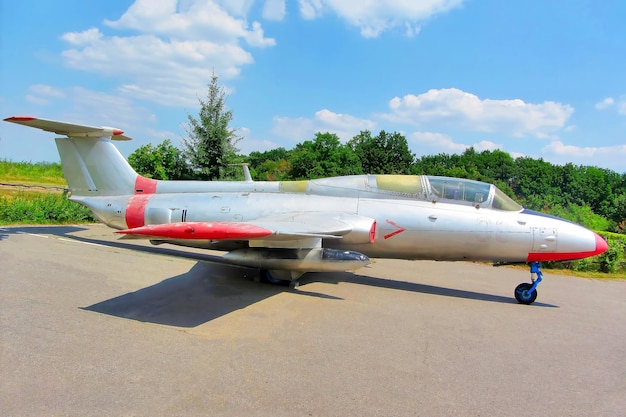 Training airplane jet Aero L29 Delfin produced in Czechoslovakia exhibited in the second world war museum Kharkiv Ukraine August 21 2021