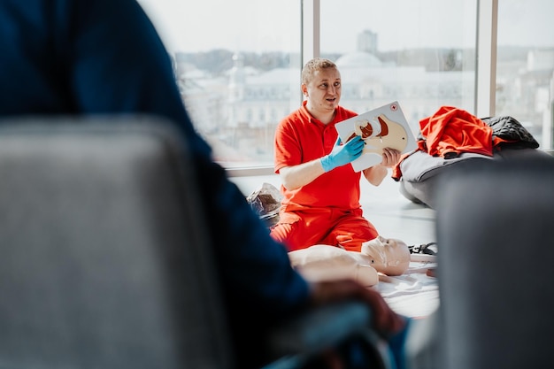 Training on emergency medical care was conducted by a Red Cross instructor in the office space