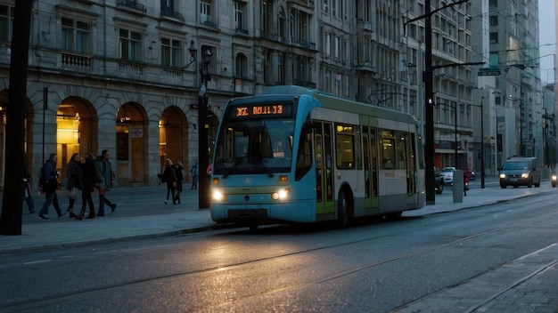 Tram approaching in the evening light