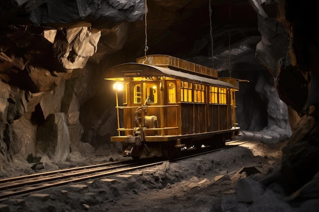 A tram carrying gold ore in a gold mine Generate Ai