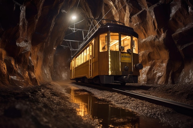 A tram carrying gold ore in a gold mine Generate Ai