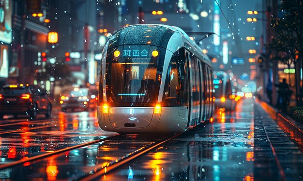 Photo a tram in the rain with the number 2 on the front