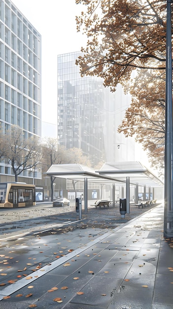 Photo tram stop in the city during autumn